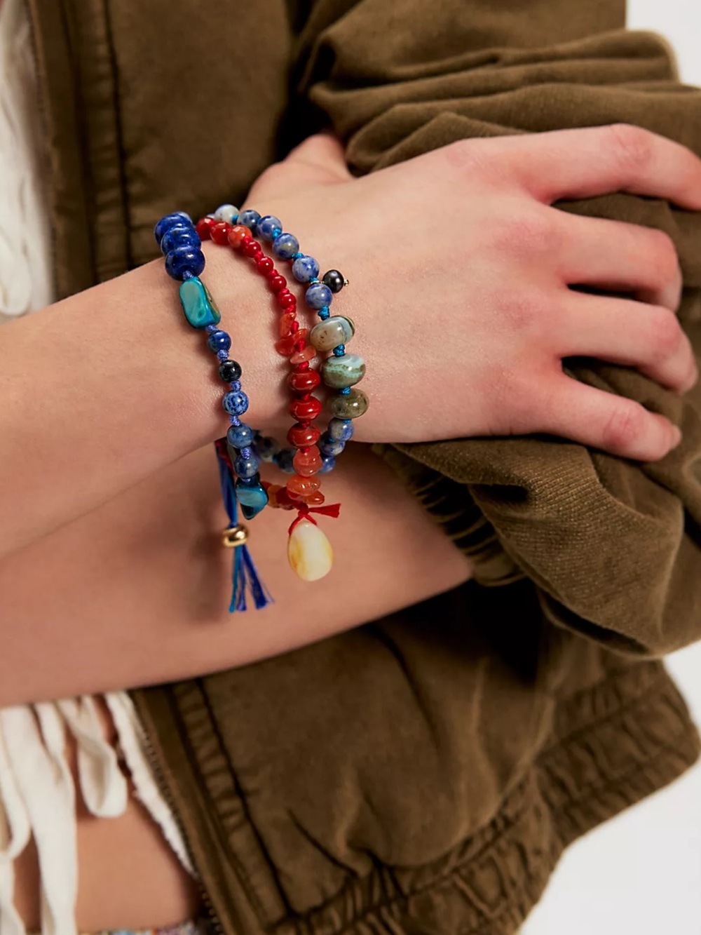 Free People Beaded Semiprecious Stone Bracelet in Lapis Multi | NWT